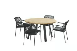 Taste By 4SO Ambassador Teak Tuintafel 130 Cm Rond Met Barista Stapelbare Tuinstoel Antraciet