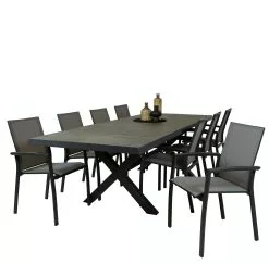 Qopps Wicca Uitschuif Tafel Met Tampa Stapelbare Tuinstoel -Tuinkussens Verkoopwinkel Wicca uitschuif tuintafel 205 265 1658 tt205 265 rg met Tampa dining stoel royal grey 1660 c 1